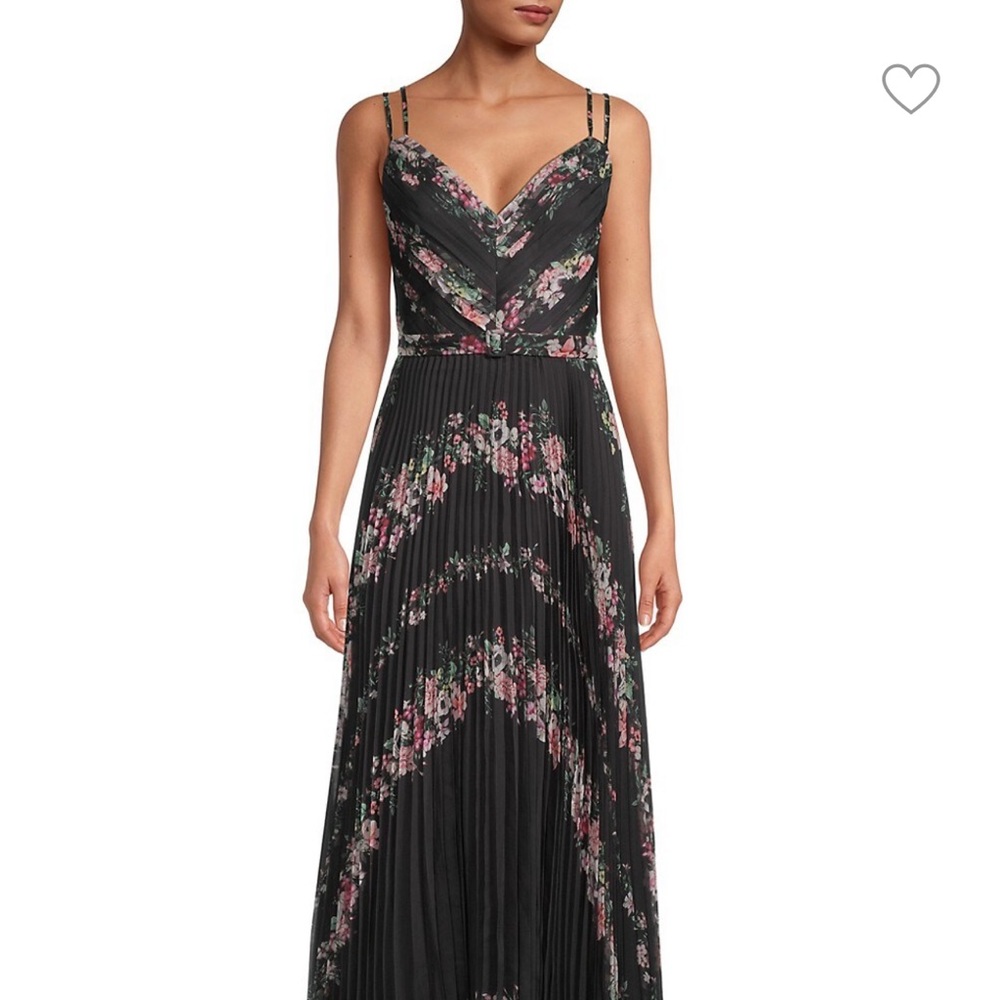 Marchesa-Notte Pleated Floral-Print Chiffon Dress